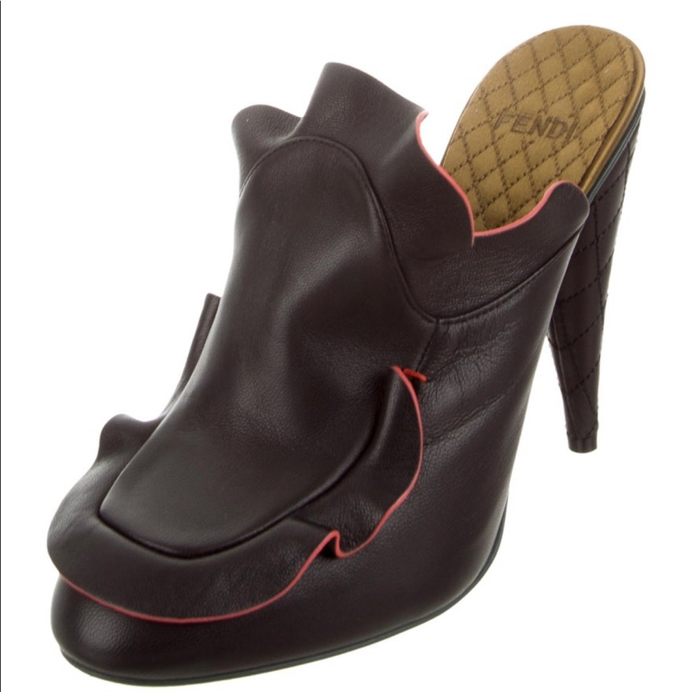 Fendi Leather Ruffle-Accented Mules - Picture 1 of 13